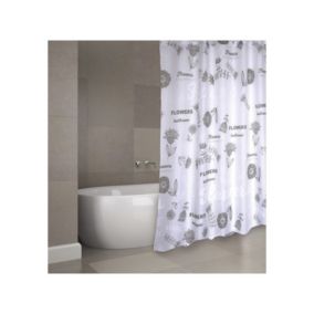 Rideau de douche Polyester FLOWERS 180x200cm QUALITE PREMIUM Gris  Blanc  Anneaux inclus MSV