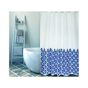 Rideau de douche Polyester IKAT 180x200cm QUALITE PREMIUM Bleu  Blanc MSV