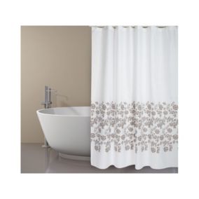 Rideau de douche Polyester IKEBANA 180x200cm QUALITE PREMIUM Blanc  Beige  Anneaux inclus MSV