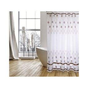 Rideau de douche Polyester KAYA 180x200cm QUALITE PREMIUM Blanc  Marron  Anneaux inclus MSV