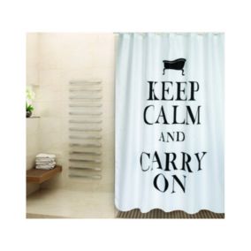 Rideau de douche Polyester KEEP CALM 180x200cm QUALITE PREMIUM Noir  Blanc  Anneaux inclus MSV