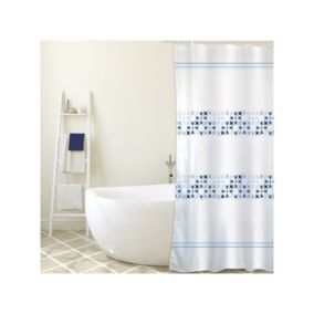 Rideau de douche Polyester MALTA 180x200cm QUALITE PREMIUM Bleu  Blanc  Anneaux inclus MSV