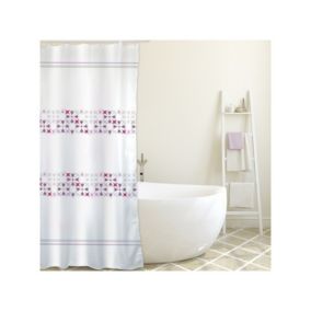 Rideau de douche Polyester MALTA 180x200cm QUALITE PREMIUM  Rose  Blanc  Anneaux inclus MSV