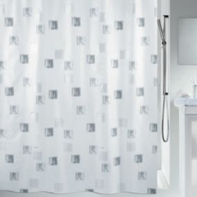 Rideau de douche Polyester MILANO 120x200cm Blanc  Argent effet perlé Spirella