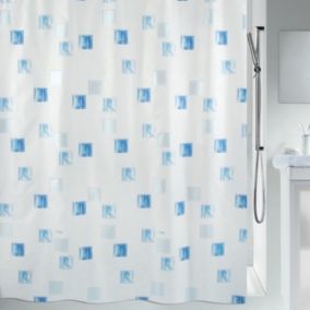 Rideau de douche Polyester MILANO 120x200cm Bleu Ciel  Blanc effet perlé Spirella