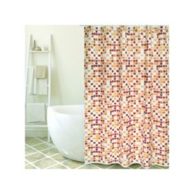 Rideau de douche Polyester MOSAIKO 180x200cm QUALITE PREMIUM Beige  Anneaux inclus MSV