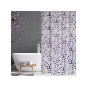 Rideau de douche Polyester MOSAIKO 180x200cm QUALITE PREMIUM Violet  Anneaux inclus MSV