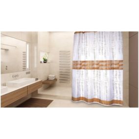 Rideau de douche Polyester ONS 180x200cm QUALITE PREMIUM Blanc  Marron  Anneaux inclus MSV