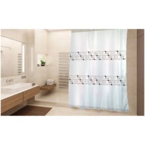 Rideau de douche Polyester PORTO 180x200cm QUALITE PREMIUM Beige  Blanc  Anneaux inclus MSV