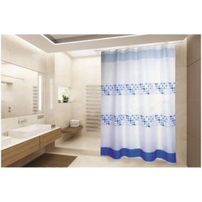 Rideau de douche Polyester PORTO 180x200cm QUALITE PREMIUM Bleu  Blanc  Anneaux inclus MSV