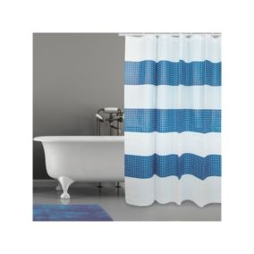 Rideau de douche Polyester QUADRO 180x200cm QUALITE PREMIUM Bleu  Blanc  Anneaux inclus MSV