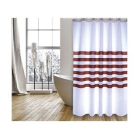 Rideau de douche Polyester RAYAS 180x200cm QUALITE PREMIUM Blanc  Marron  Anneaux inclus MSV