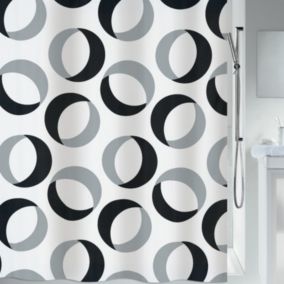 Rideau de douche Polyester RINGS 180x200cm Gris  Noir Spirella