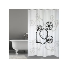 Rideau de douche Polyester ROTOR 180x200cm QUALITE PREMIUM Noir  Blanc  Anneaux inclus MSV