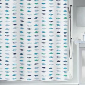 Rideau de douche Polyester SANTARINA 120x200cm Bleu  Blanc Spirella