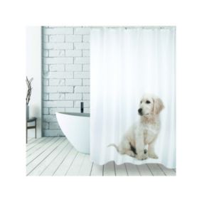 Rideau de douche Polyester SCOTT 180x200cm Chien Blanc  Anneaux inclus MSV