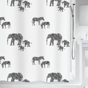 Rideau de douche Polyester SERENGETI 180x200cm Noir  Blanc Spirella