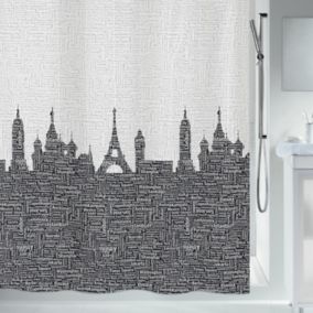 Rideau de douche Polyester URBAN 120x200cm Noir  Gris Spirella