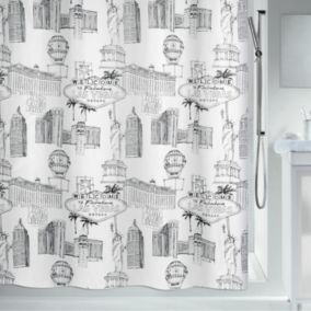 Rideau de douche Polyester VEGAS 120x200cm Noir  Blanc Spirella