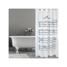 Rideau de douche Polyester VIVALDI 180x200cm QUALITE PREMIUM Noir  Blanc  Anneaux inclus MSV