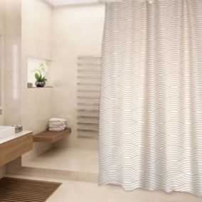 Rideau de douche Polyester WAVE 180x200cm QUALITE PREMIUM Beige  Anneaux inclus MSV