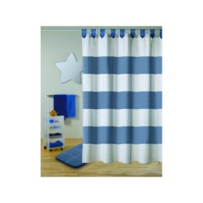 Rideau de douche Polyester180x200cm QUALITE PREMIUM Bleu  Anneaux inclus MSV