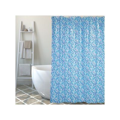 Rideau de douche PVC MOSAIQUE 180x200cm Bleu  Anneaux inclus MSV