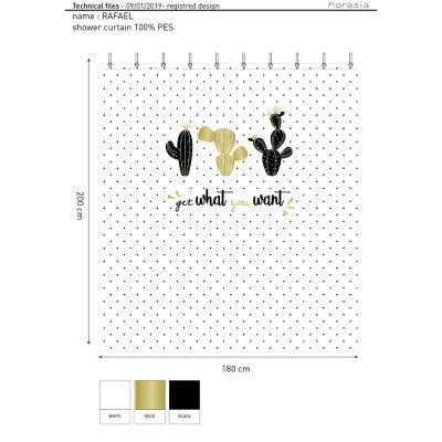 Rideau de douche tropical CACTUSA - 180 x 200 cm - Blanc