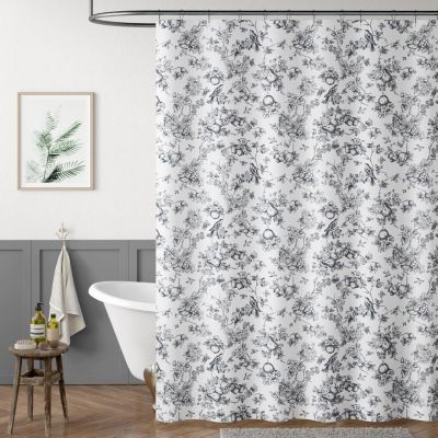 Rideau de douche vintage à motif floral, imperméable, élégant et luxueux, avec 12 crochets (Eden Black, 180 x 180 cm)