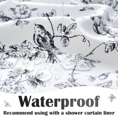 Rideau de douche vintage à motif floral, imperméable, élégant et luxueux, avec 12 crochets (Eden Black, 180 x 180 cm)