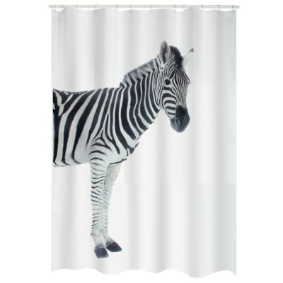 Lot Rideau De Douche Imprimé Zèbre Noir Et Blanc Avec 12 Crochets, Neuf