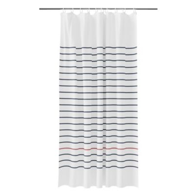 Rideau douche blanc et bleu rayé Islay 180 x 200 cm GoodHome