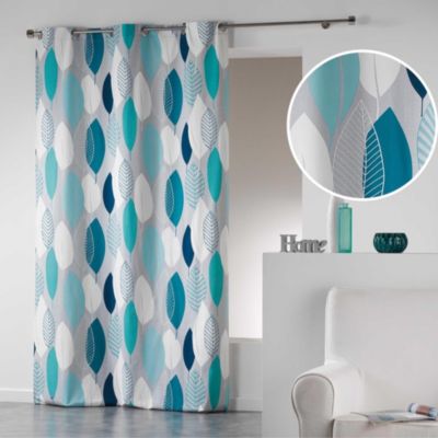 Store Romain Sur Mesure – Coton Bleu Et Jaune, 58x180 Cm, Feuille Grise