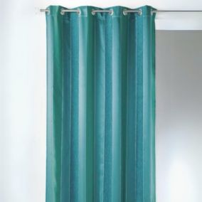 Rideau en Jacquard à Rayures "Chenille" Verticales (135x260 cm - Bleu Canard)