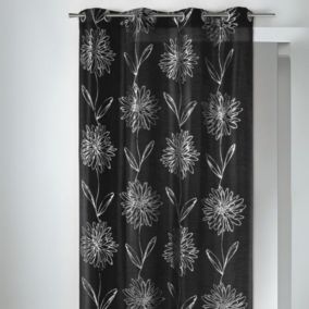 Rideau en Shantung à Imprimés Métallisés "Fleur" (140x260 cm - Noir)