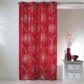 Rideau en Shantung à Imprimés Métallisés "Fleur" (140x260 cm - Rouge Orangé)