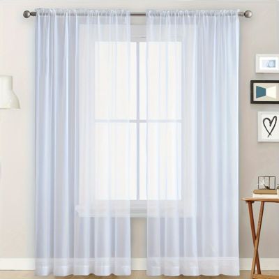 Rideau en tulle creux semi-occultant blanc 100 x 130 cm, deux pièces