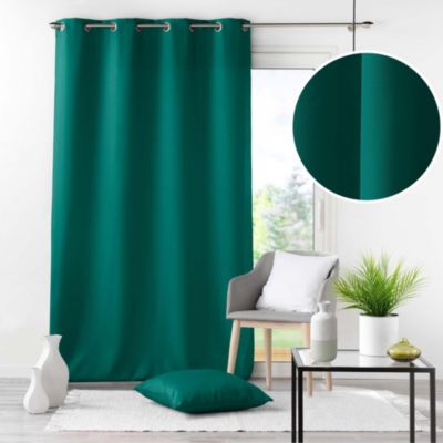 Rideau grande hauteur à œillets 140 x 280 cm Polyester uni Essentiel Emeraude