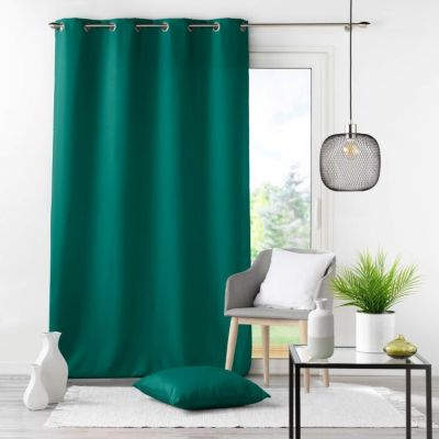 Rideau grande hauteur à œillets 140 x 280 cm Polyester uni Essentiel Emeraude