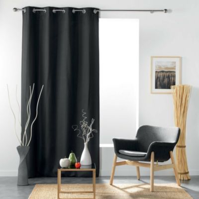 Rideau à œillets 135 x 240 cm occultant tissé uni Tisséa Anthracite
