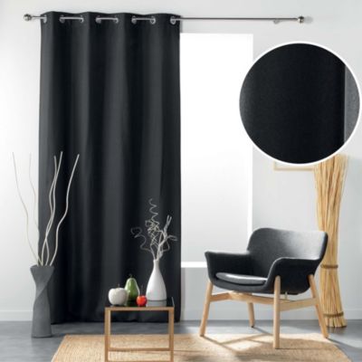 Rideau à œillets 135 x 240 cm occultant tissé uni Tisséa Anthracite