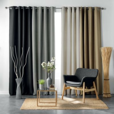 Rideau à œillets 135 x 240 cm occultant tissé uni Tisséa Anthracite