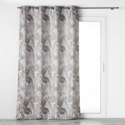 Rideau à œillets 140 x 260 cm Jacquard FAGGY Taupe Motif feuillage élégant