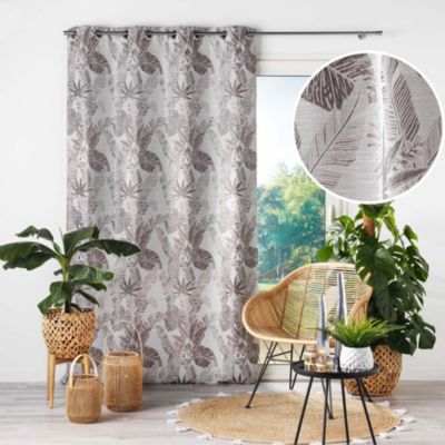 Rideau à œillets 140 x 260 cm Jacquard FAGGY Taupe Motif feuillage élégant