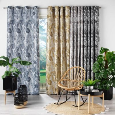 Rideau à œillets 140 x 260 cm Jacquard FAGGY Taupe Motif feuillage élégant