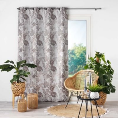 Rideau à œillets 140 x 260 cm Jacquard FAGGY Taupe Motif feuillage élégant