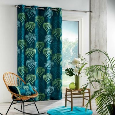 Rideau à œillets 140 x 260 cm Polyester imprimé Blue Végétal Bleu