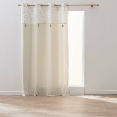 Rideau à Œillets 140x240 cm ANGIE Coton et Polyester Imprimé avec Pompons