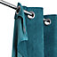Rideau œillets GoodHome Cayuga bleu canard velours l.140 x H.260 cm