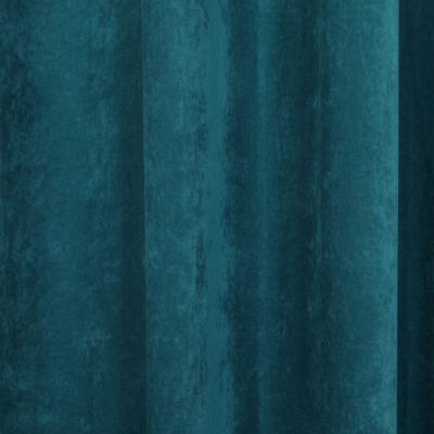 Rideau œillets GoodHome Cayuga bleu canard velours l.140 x H.260 cm